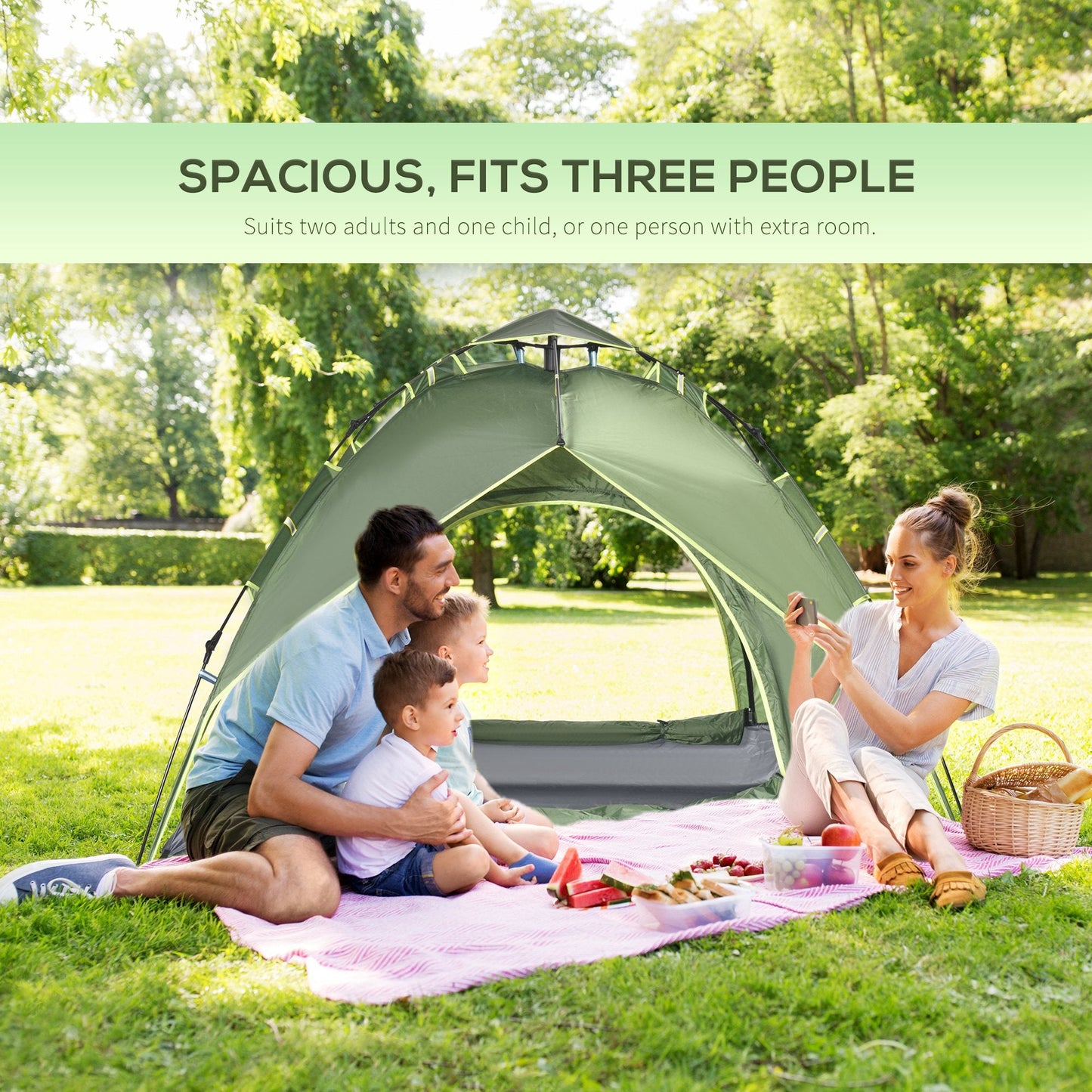 Three Man Pop Up Tent Camping Festival Hiking Family Travel Shelter Portable-3