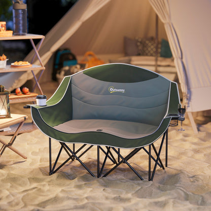 Double Camping Chair for Adults, Oversized Heavy Duty Padded Folding Chair with Armrests, Cup Holders and Carry Bag for Outdoor Camping Hiking Picnic Fishing, 250kg Capacity, Green-1