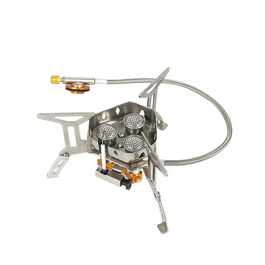 Three-Head Gas Stove Windproof Camping Silver-0
