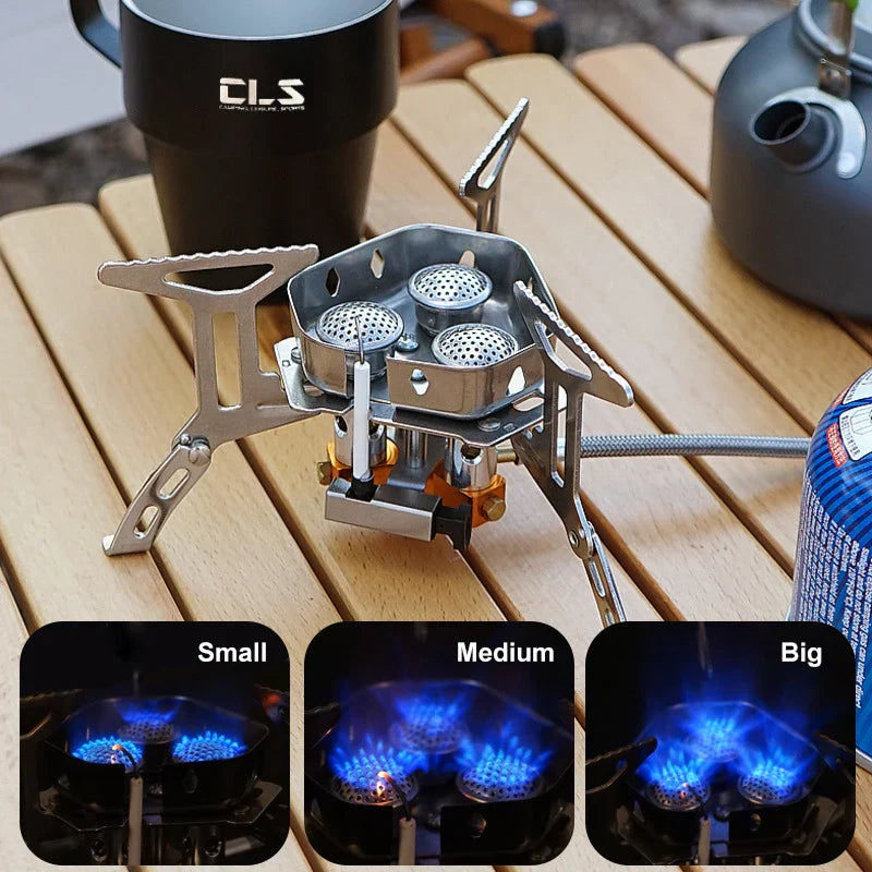 Three-Head Gas Stove Windproof Camping Silver-3
