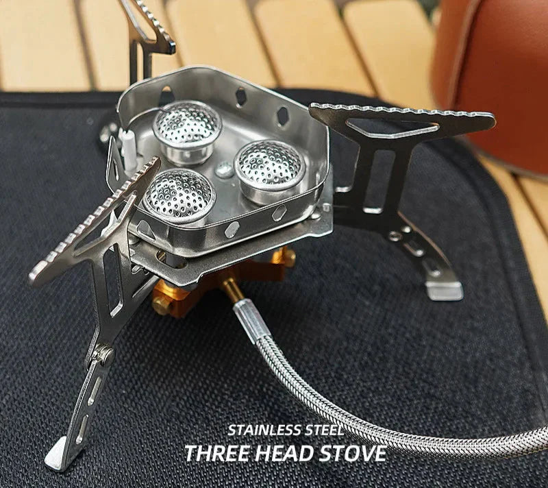 Three-Head Gas Stove Windproof Camping Silver-2