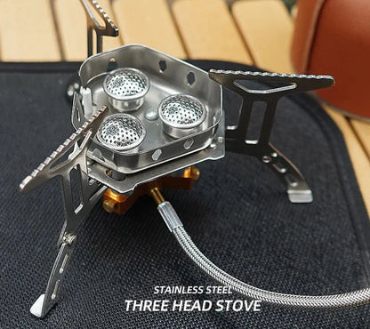 Three-Head Gas Stove Windproof Camping Silver-2