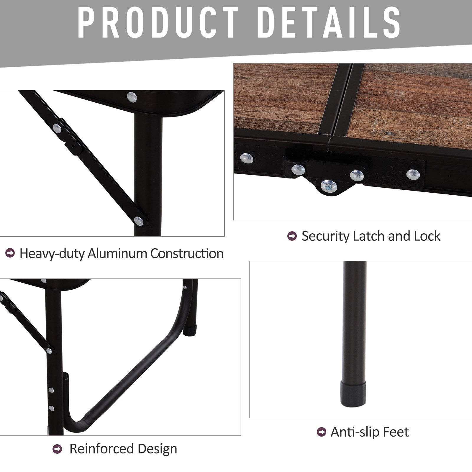 3ft Height Adjustable MDF Folding Camping Table-4